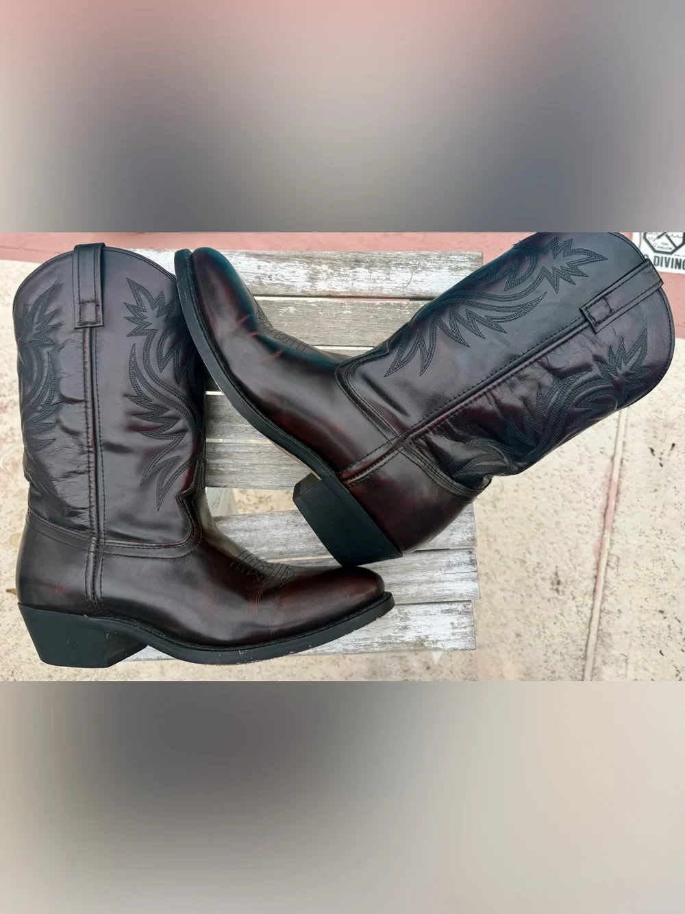 LAREDO BIRCHWOOD WESTERN LEATHER BOOTS BLACK CHERRY MENS SIZE 11D